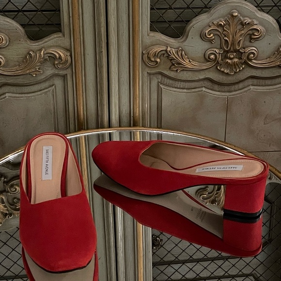 Saks Fifth Avenue Red Suede Mules - Picture 2 of 8